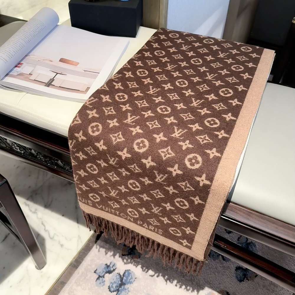Louis Vuitton Brown & Beige Monogram Wool Scarf